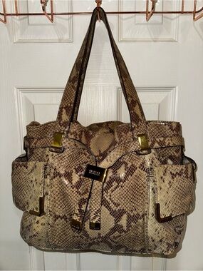 Michael Kors Beverly Large Python-Embossed Satchel Tote Bag